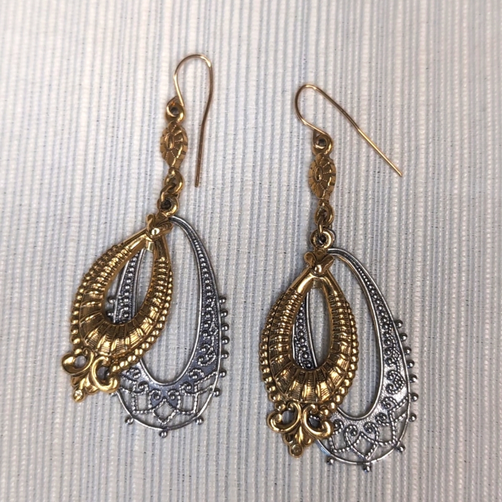 Silver & Goldtone Filagree Dangle Earrings